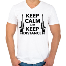 PRINTFASHION Keep calm and keep distance - Férfi V-nyakú póló - Fehér férfi póló