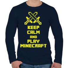 PRINTFASHION Keep calm and Minecraft - Férfi hosszú ujjú póló - Sötétkék