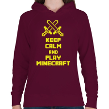 PRINTFASHION Keep calm and Minecraft - Női kapucnis pulóver - Bordó női pulóver, kardigán