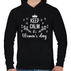 PRINTFASHION Keep calm it's women's day - Férfi kapucnis pulóver - Fekete