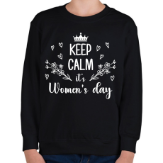 PRINTFASHION Keep calm it's women's day - Gyerek pulóver - Fekete