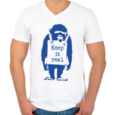 PRINTFASHION Keep it real - Banksy graffiti - Férfi V-nyakú póló - Fehér férfi póló