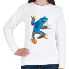 PRINTFASHION Kék béka - Női pulóver - Fehér női pulóver, kardigán