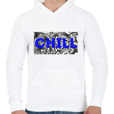 PRINTFASHION Kék CHILL - Férfi kapucnis pulóver - Fehér férfi pulóver, kardigán