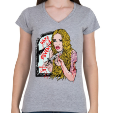 PRINTFASHION Kék madár - Női V-nyakú póló - Sport szürke