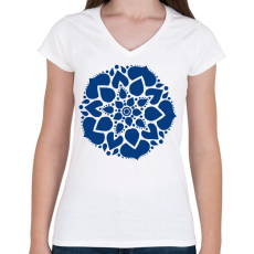 PRINTFASHION Kék mandala - Női V-nyakú póló - Fehér