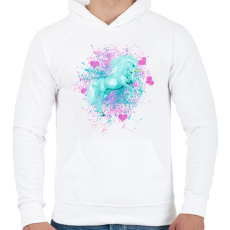 PRINTFASHION kék unikornis - Férfi kapucnis pulóver - Fehér