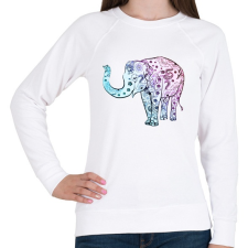 PRINTFASHION Kék virágos elefánt - Női pulóver - Fehér női pulóver, kardigán