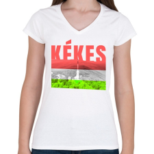 PRINTFASHION Kékes - Női V-nyakú póló - Fehér női póló