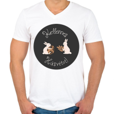 PRINTFASHION Kellemes Húsvétot - Aranyozott nyuszikkal - Férfi V-nyakú póló - Fehér férfi póló