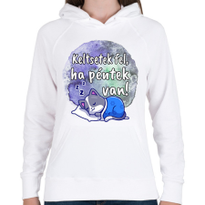 PRINTFASHION Keltsetek fel ha péntek van - Női kapucnis pulóver - Fehér női pulóver, kardigán