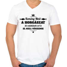 PRINTFASHION Kemény meló a horgászat... - Férfi V-nyakú póló - Fehér férfi póló