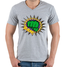 PRINTFASHION Képregényes ököl - Férfi V-nyakú póló - Sport szürke férfi póló