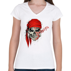 PRINTFASHION Kerchief koponya - Női V-nyakú póló - Fehér