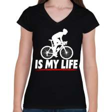 PRINTFASHION Kerékpáros póló - Női V-nyakú póló - Fekete női póló