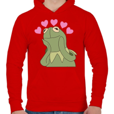 PRINTFASHION Kermit in love - Férfi kapucnis pulóver - Piros férfi pulóver, kardigán