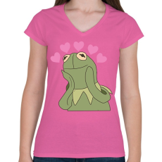 PRINTFASHION Kermit in love - Női V-nyakú póló - Rózsaszín