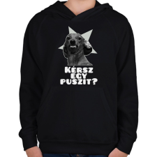 PRINTFASHION Kérsz egy puszit? - Gyerek kapucnis pulóver - Fekete gyerek pulóver, kardigán