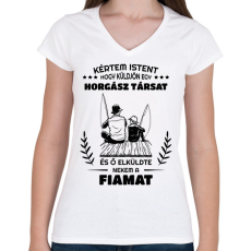 PRINTFASHION Kértem Istent - Női V-nyakú póló - Fehér