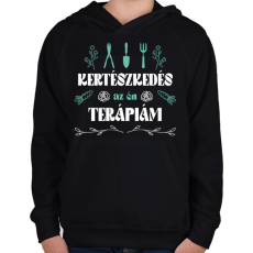 PRINTFASHION Kertészkedés a terápiám - Gyerek kapucnis pulóver - Fekete