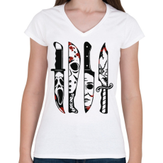 PRINTFASHION Késes gyilkosok - Női V-nyakú póló - Fehér