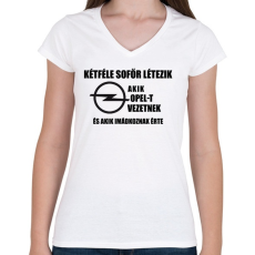 PRINTFASHION ketfele sofor opel - Női V-nyakú póló - Fehér