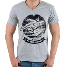 PRINTFASHION Kezeket fel!  - Férfi V-nyakú póló - Sport szürke férfi póló