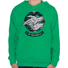PRINTFASHION Kezeket fel!  - Gyerek kapucnis pulóver - Zöld