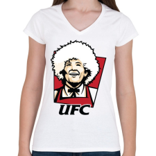 PRINTFASHION KFC Khabib - Női V-nyakú póló - Fehér női póló