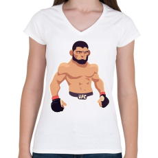 PRINTFASHION Khabib - Női V-nyakú póló - Fehér