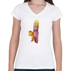 PRINTFASHION Kicsi lány...kicsi maci - Női V-nyakú póló - Fehér