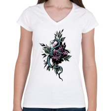 PRINTFASHION kígyó - Női V-nyakú póló - Fehér női póló