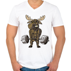 PRINTFASHION Kigyúrt szarvas - Férfi V-nyakú póló - Fehér