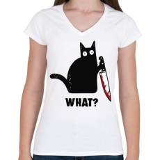 PRINTFASHION KillerCat - Női V-nyakú póló - Fehér