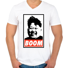 PRINTFASHION Kim Jong Un BOOM - Férfi V-nyakú póló - Fehér férfi póló