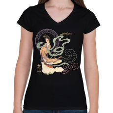 PRINTFASHION Kínai hölgy - Női V-nyakú póló - Fekete