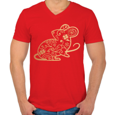 PRINTFASHION Kínai patkány - Férfi V-nyakú póló - Piros férfi póló