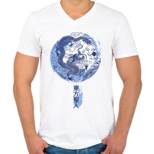 PRINTFASHION Kínai sárkány - Férfi V-nyakú póló - Fehér férfi póló