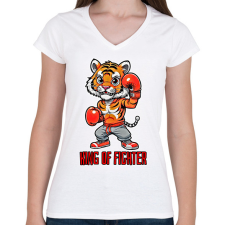 PRINTFASHION King of Fighter - Női V-nyakú póló - Fehér női póló