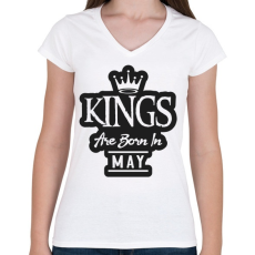PRINTFASHION KINGS are born in May - fekete - Női V-nyakú póló - Fehér