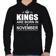 PRINTFASHION Kings are born in November - Férfi kapucnis pulóver - Fekete