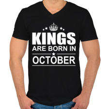 PRINTFASHION Kings are born in October - Férfi V-nyakú póló - Fekete férfi póló