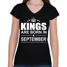PRINTFASHION Kings are born in September - Női V-nyakú póló - Fekete