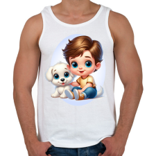 PRINTFASHION Kisfiú kiskutyával - Férfi atléta - Fehér atléta, trikó