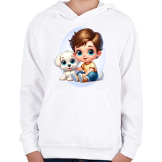 PRINTFASHION Kisfiú kiskutyával - Gyerek kapucnis pulóver - Fehér