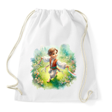 PRINTFASHION Kisfiú népviseletben a tavaszi virágos réten - Sportzsák, Tornazsák - Fehér tornazsák