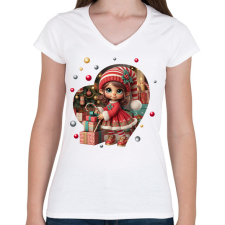 PRINTFASHION Kislány ajándékokkal - Női V-nyakú póló - Fehér női póló