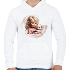 PRINTFASHION Kislány cicával - Férfi kapucnis pulóver - Fehér