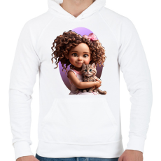 PRINTFASHION Kislány cicával - Férfi kapucnis pulóver - Fehér