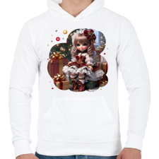 PRINTFASHION Kislány karácsonyi ruhában - Férfi kapucnis pulóver - Fehér férfi pulóver, kardigán